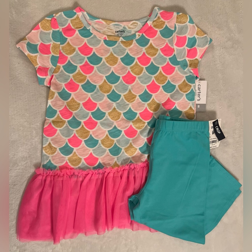 NWT - Carter’s Big Girls 2PC Outfit (Pink/Mermaid)”- Size 8